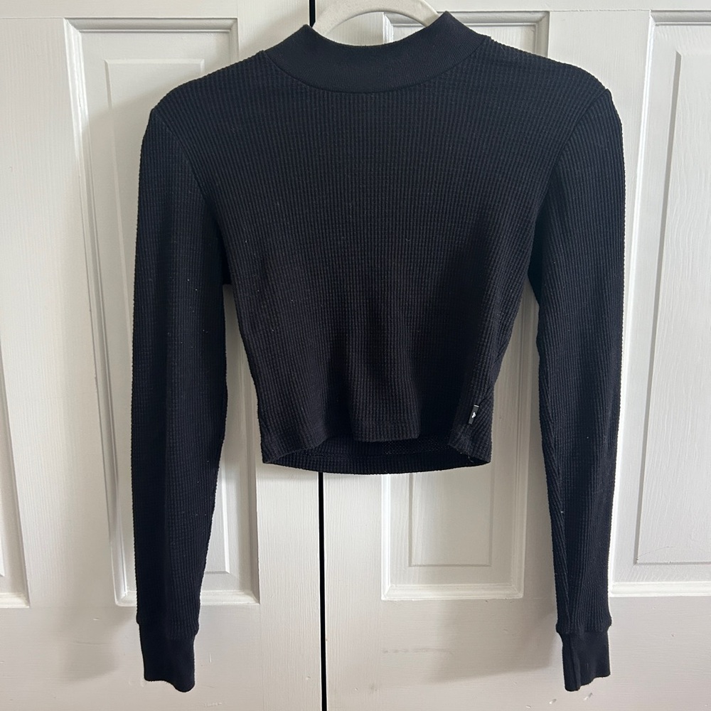 Black TNA (aritzia) Waffle Mock Neck Long Sleeve